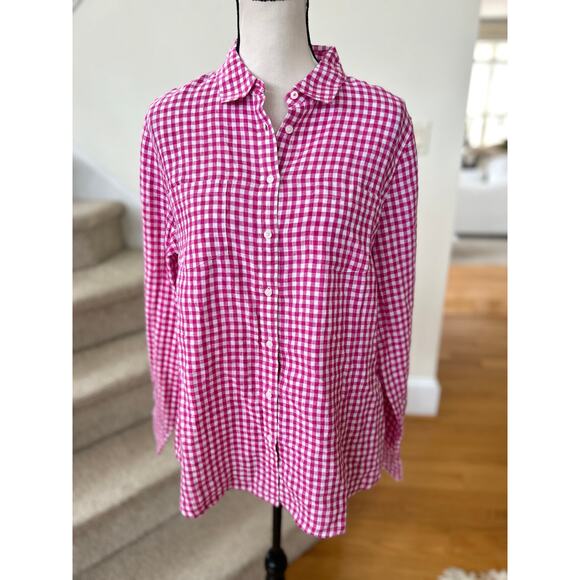 NWOT Talbots Pink & White Gingham Print Long Sleeve Collared Button Down - Picture 1 of 6